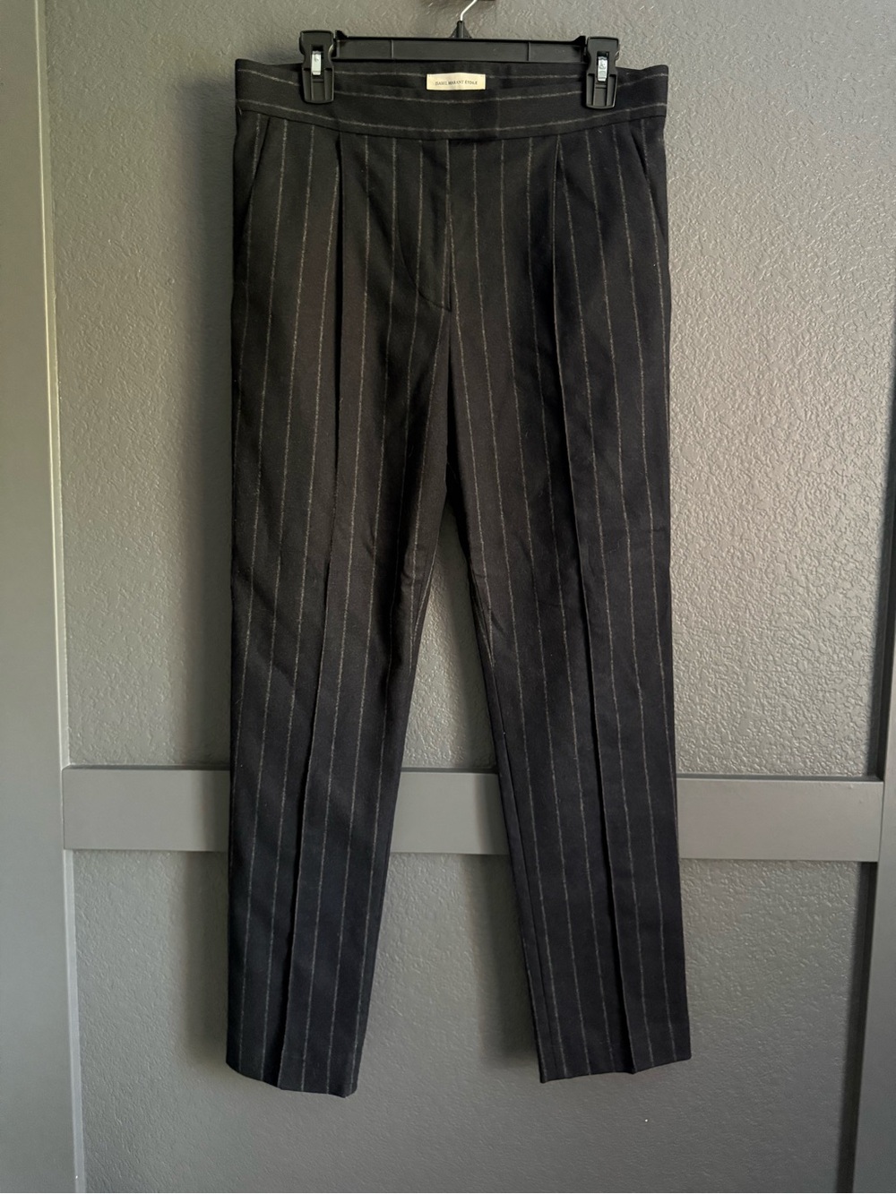 ISABEL MARANT • Black gray pinstripe wool blend straight leg pants trousers 38 6